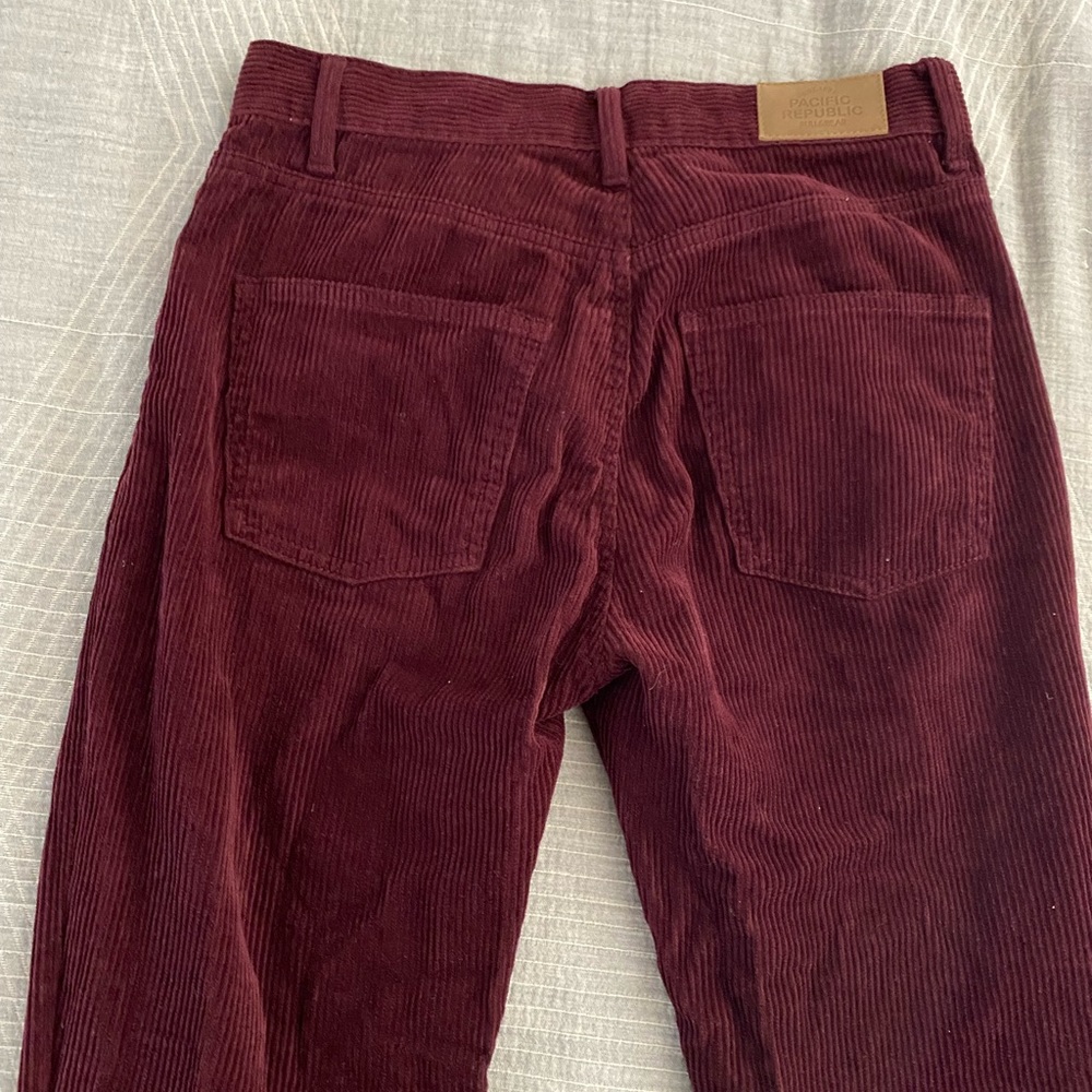 Dark red/maroon straight leg corduroy pants